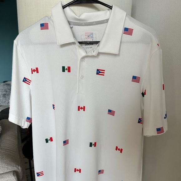 New Multi National Flag Patriotic Dri-Fit Adidas Golf Polo Pullover Shirt - Picture 1 of 3